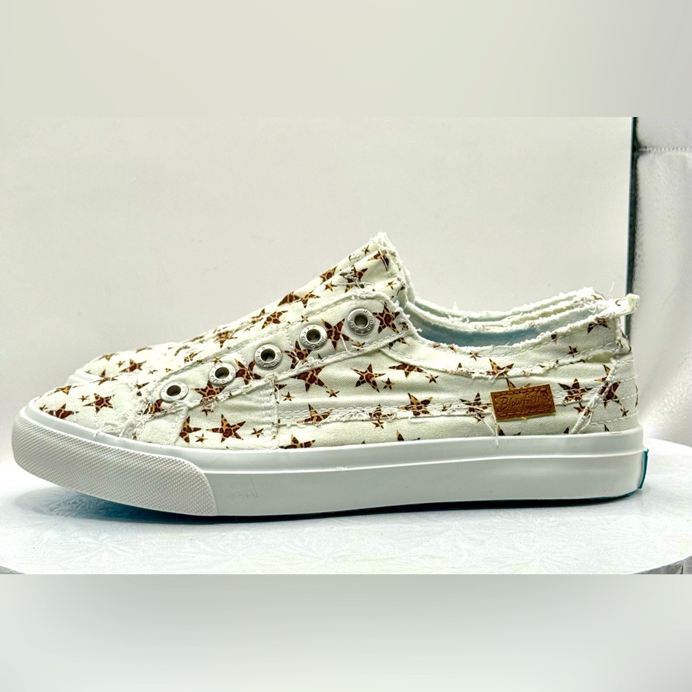 Blowfish Slip-On Canvas Sneakers in White with Gold Stars